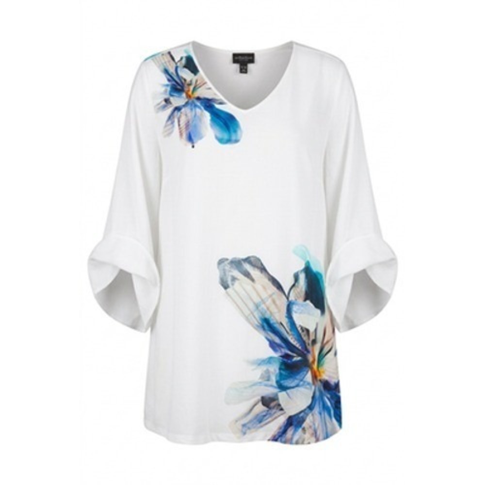 Selection By Ulla Popken Top Women XL 16/18 White Floral Tunic Artsy Boho